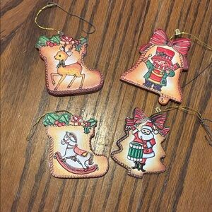 Vintage Festive Leather Christmas Ornament Set